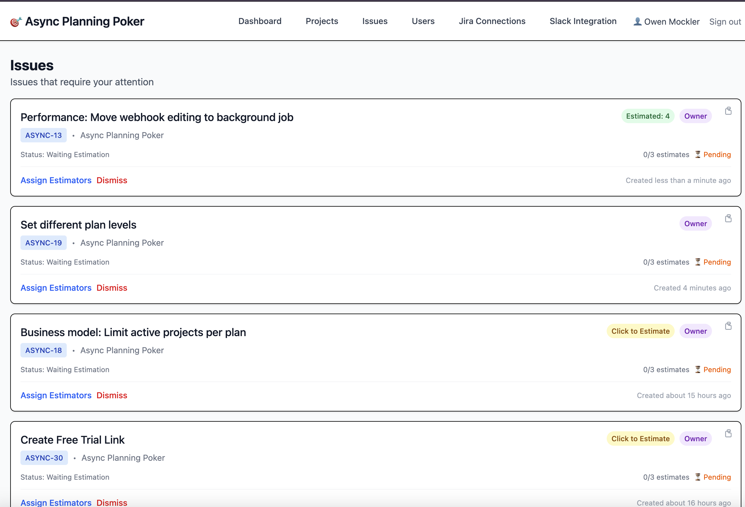 Async Planning Poker Issue Page